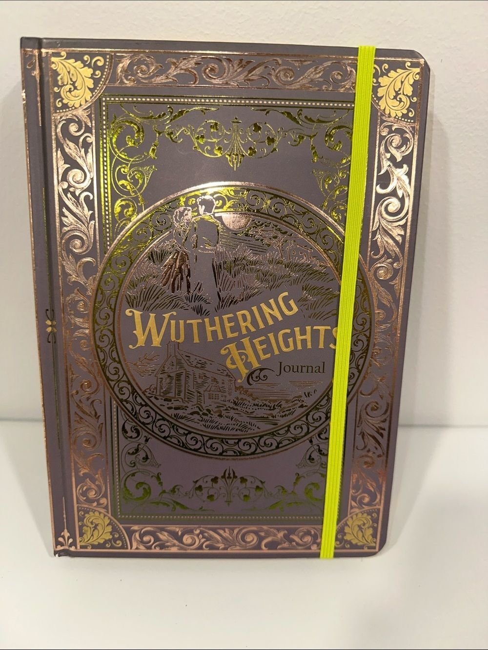 WUTHERING HEIGHTS JOURNAL GREEN gold foil lettering neon green elastic band.